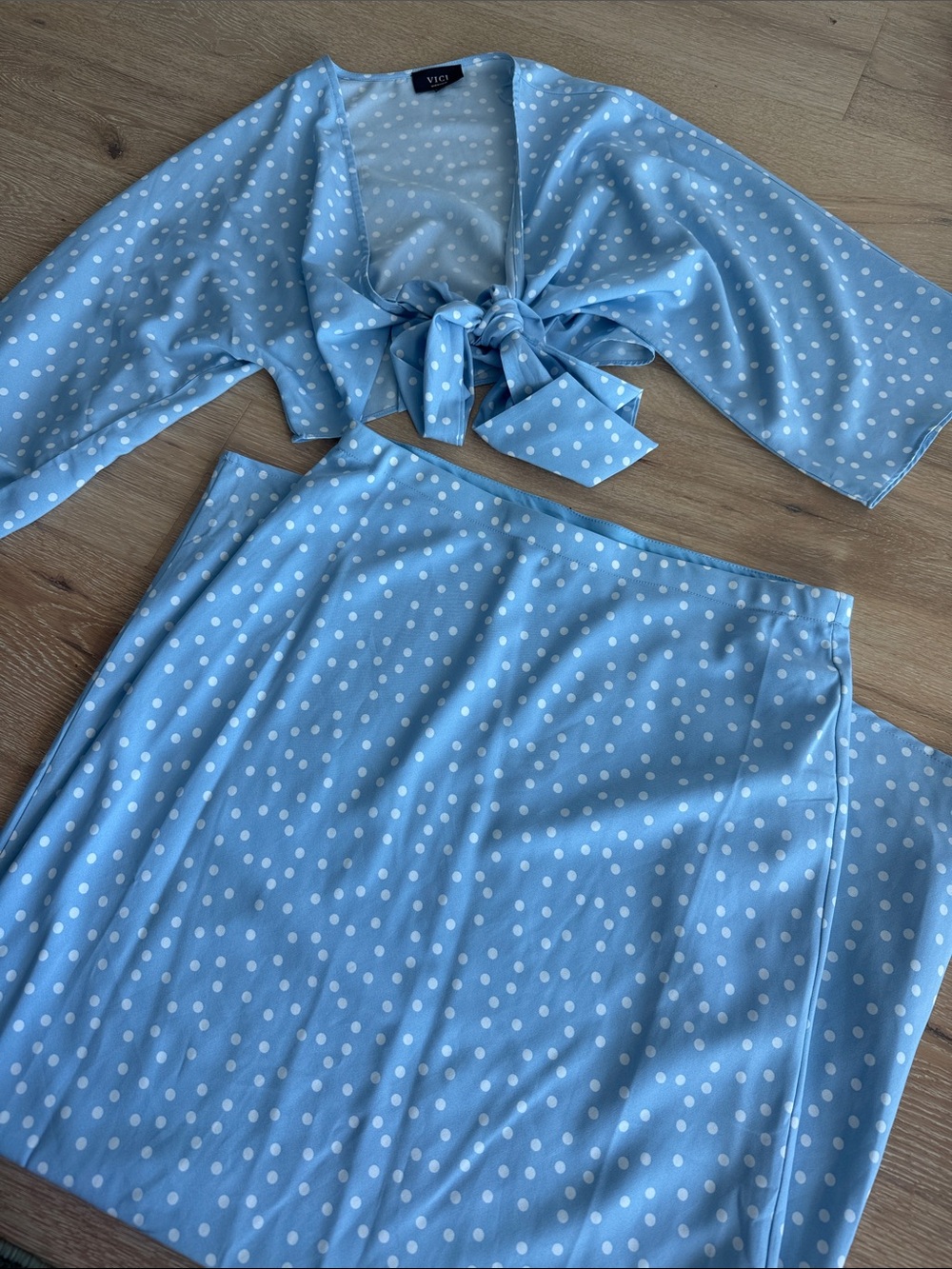 Vici Light Blue Polka Dot Two-Piece Set